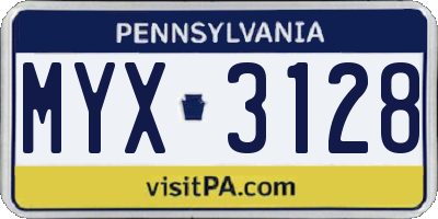 PA license plate MYX3128