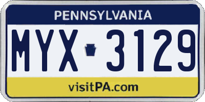 PA license plate MYX3129