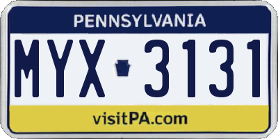 PA license plate MYX3131