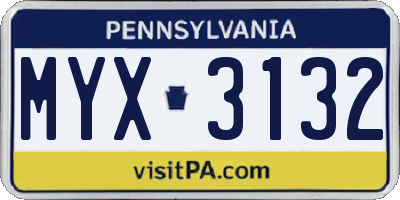 PA license plate MYX3132