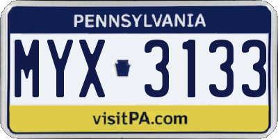 PA license plate MYX3133