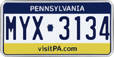 PA license plate MYX3134