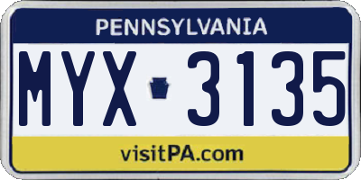 PA license plate MYX3135