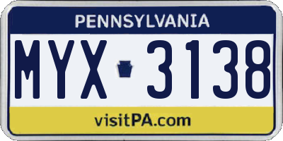 PA license plate MYX3138