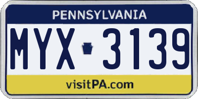 PA license plate MYX3139