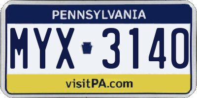 PA license plate MYX3140