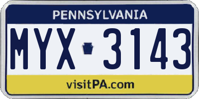 PA license plate MYX3143
