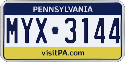 PA license plate MYX3144