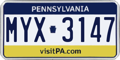 PA license plate MYX3147