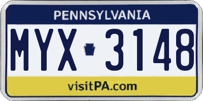 PA license plate MYX3148