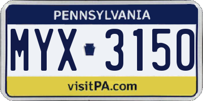 PA license plate MYX3150