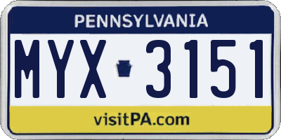 PA license plate MYX3151
