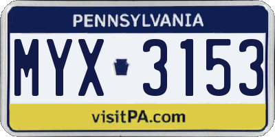 PA license plate MYX3153