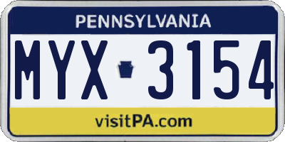 PA license plate MYX3154