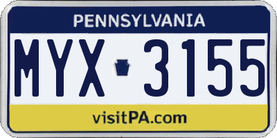 PA license plate MYX3155