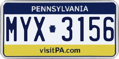 PA license plate MYX3156