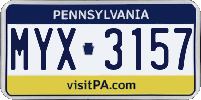 PA license plate MYX3157