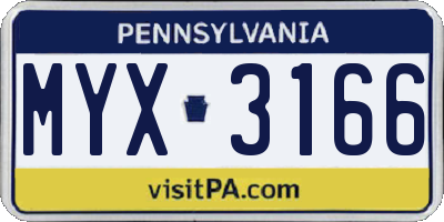 PA license plate MYX3166