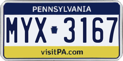 PA license plate MYX3167
