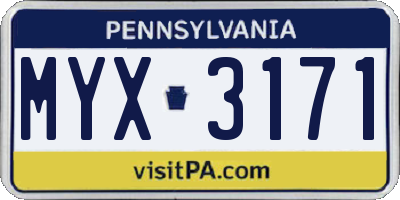 PA license plate MYX3171