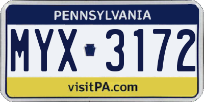 PA license plate MYX3172