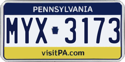 PA license plate MYX3173