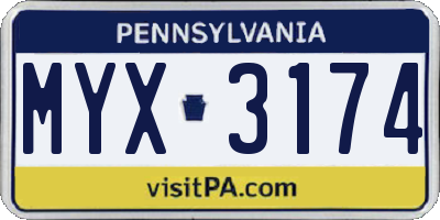 PA license plate MYX3174