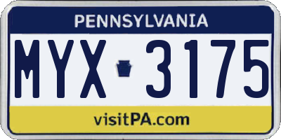 PA license plate MYX3175