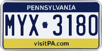 PA license plate MYX3180