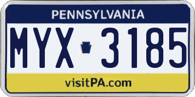 PA license plate MYX3185