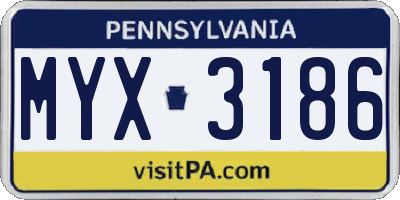 PA license plate MYX3186