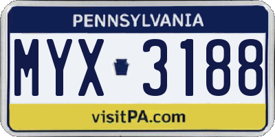 PA license plate MYX3188