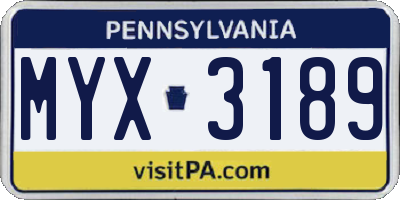 PA license plate MYX3189