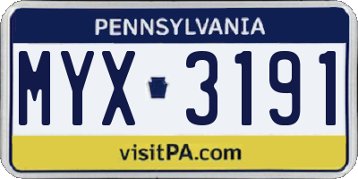 PA license plate MYX3191