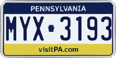 PA license plate MYX3193