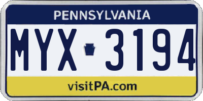 PA license plate MYX3194