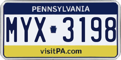 PA license plate MYX3198