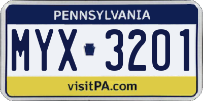 PA license plate MYX3201