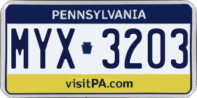 PA license plate MYX3203