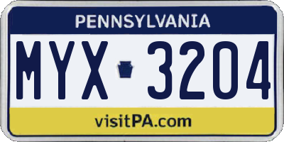 PA license plate MYX3204