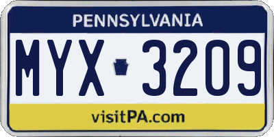 PA license plate MYX3209