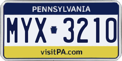 PA license plate MYX3210