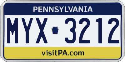 PA license plate MYX3212