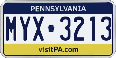 PA license plate MYX3213