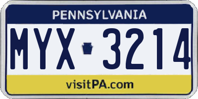 PA license plate MYX3214