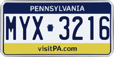 PA license plate MYX3216