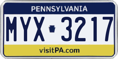 PA license plate MYX3217