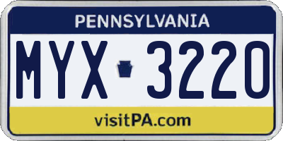 PA license plate MYX3220