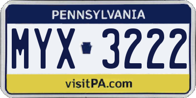 PA license plate MYX3222