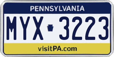 PA license plate MYX3223